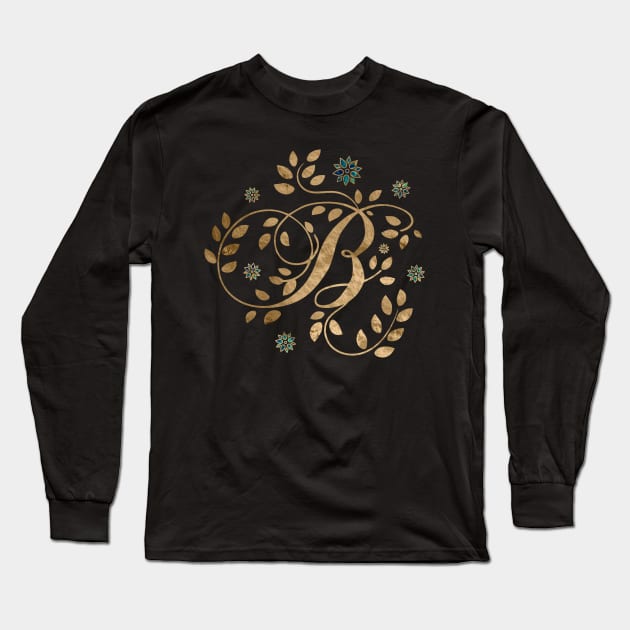 Luxury Golden Calligraphy Monogram with letter B Long Sleeve T-Shirt by Nartissima